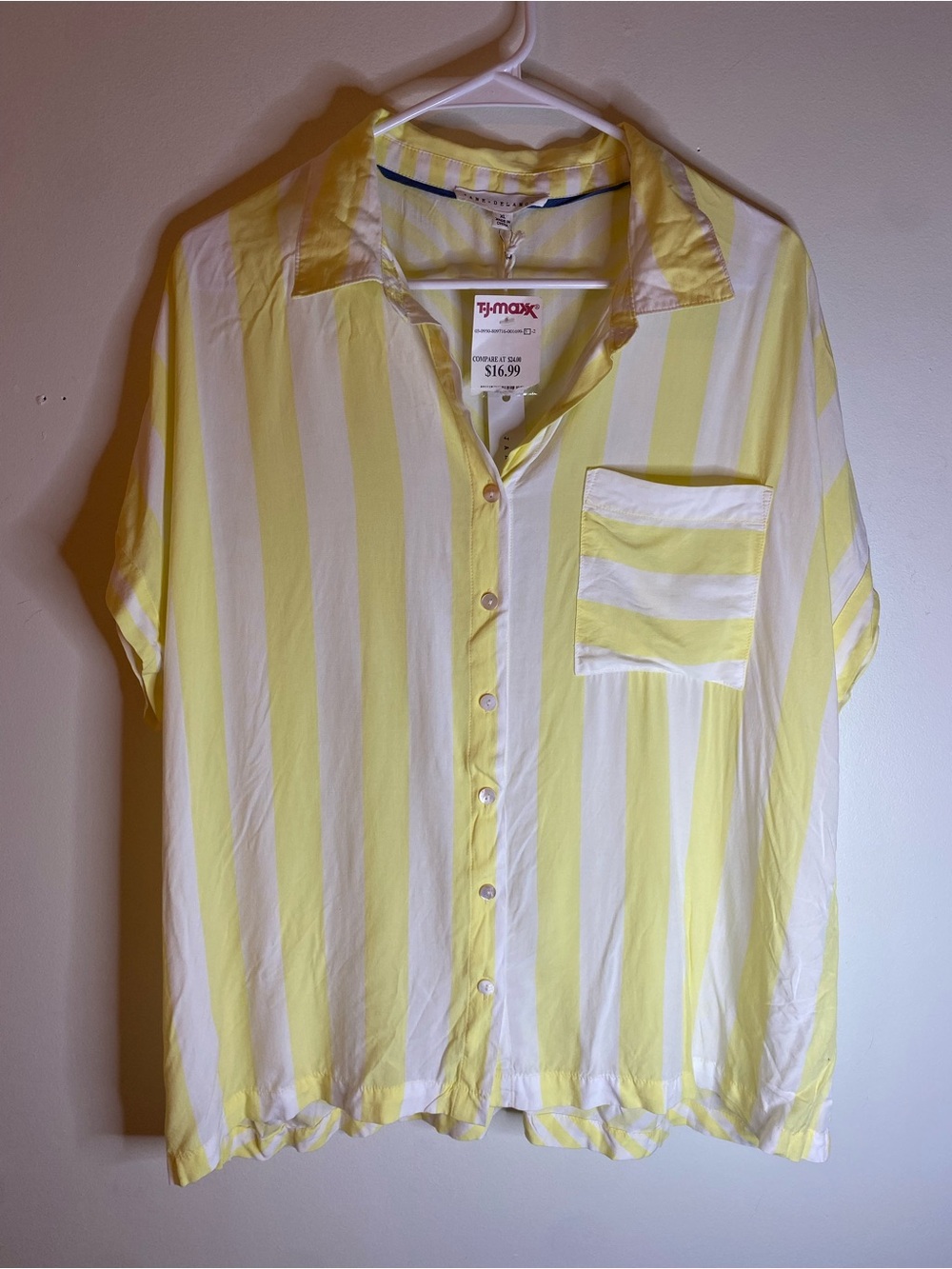 Jane and Delancey Yellow and White Striped Short Sleeve Button-Down